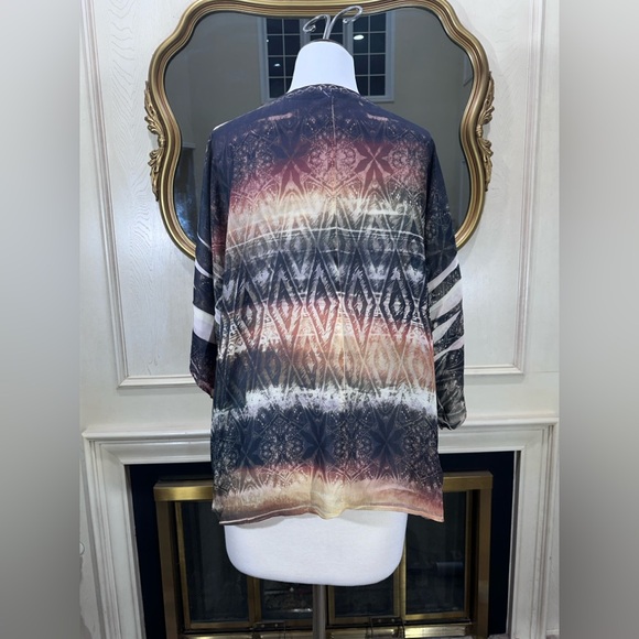 Reba Sheer Embellished Batwing Sleeve Blouse Tunic Top L Made in USA Boho Tribal - Picture 4 of 10